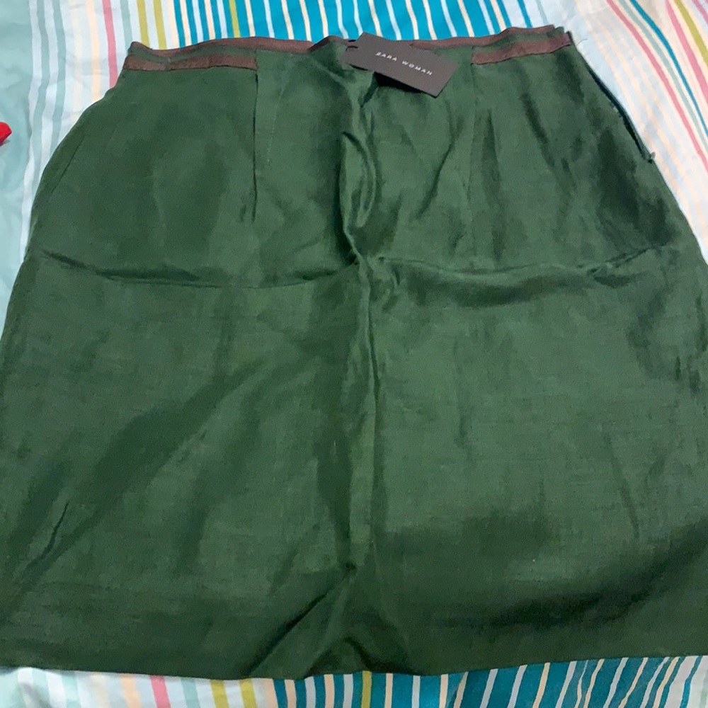 Zara silk emerald green skirt